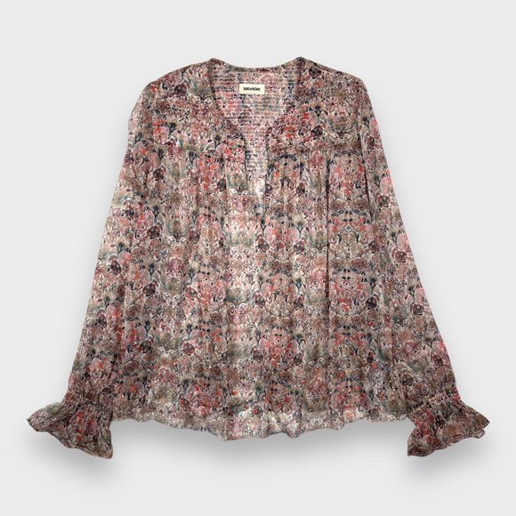 Zadig & Voltaire Taya Mousseline Mini Kaleido Floral Beaded Tunic Blouse Size S - Picture 2 of 16